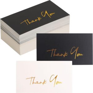 Winoo Design Gold Mini Thank You Cards Small Business - 100 PK - Flat Card No Fold, 2 x 3.5 Inches Thank You for Your Order for Your Support Cards for Wedding Black and Off White Color