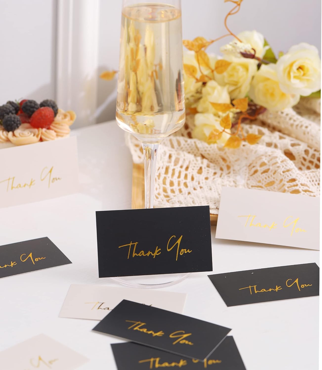Winoo Design Gold Mini Thank You Cards Small Business - 100 PK - Flat Card No Fold, 2 x 3.5 Inches Thank You for Your Order for Your Support Cards for Wedding Black and Off White Color - Image 4