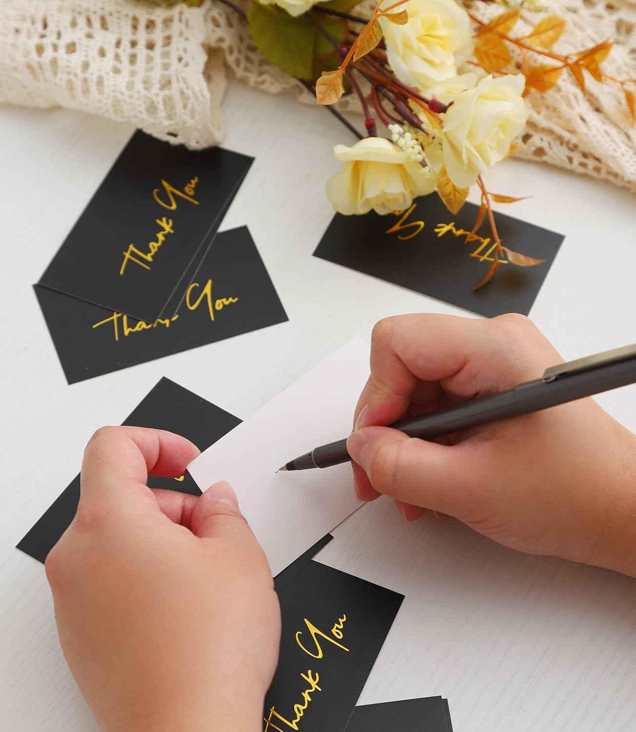 Winoo Design Gold Mini Thank You Cards Small Business - 100 PK - Flat Card No Fold, 2 x 3.5 Inches Thank You for Your Order for Your Support Cards for Wedding Black and Off White Color - Image 5