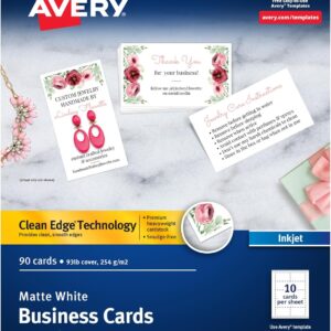 Avery Clean Edge Printable Business Cards with Sure Feed Technology, 2" x 3.5", White, 90 Blank Cards for Inkjet Printers (28878)